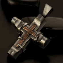 Silver Cross Pendant, Mens Cross Sterling Silver Handmade Pendant, Silver and copper Handmade Cross Pendant, Cross Jewelry, P-142