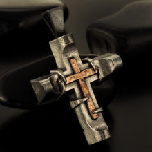 Silver Cross Pendant, Mens Cross Sterling Silver Handmade Pendant, Silver and copper Handmade Cross Pendant, Cross Jewelry, P-142