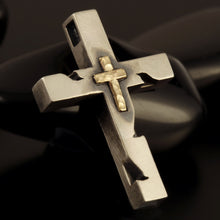 Mens Cross Pendant, Silver and 14K solid Gold Handmade Cross Pendant, Mens Cross Silver Handmade Pendant, Cross Jewelry, P-150
