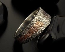 Unique Men's Wedding Band, Rustic Silver Copper Men's Ring, Two Tone Ring, Men's Bohemian Band, Casual ring, 1265