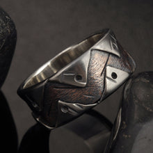 Men unique wedding Ring, Men Silver Ring, Men Wedding Band, Two tone silver copper ring, Bark Silver Ring, Textured Ring, RS-1280