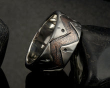 Men unique wedding Ring, Men Silver Ring, Men Wedding Band, Two tone silver copper ring, Bark Silver Ring, Textured Ring, RS-1280