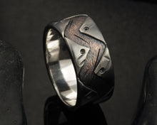 Men unique wedding Ring, Men Silver Ring, Men Wedding Band, Two tone silver copper ring, Bark Silver Ring, Textured Ring, RS-1280