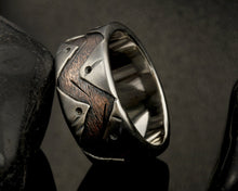 Men unique wedding Ring, Men Silver Ring, Men Wedding Band, Two tone silver copper ring, Bark Silver Ring, Textured Ring, RS-1280