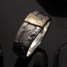 Man wedding ring, Mens engagement ring, Sterling Silver mans Wedding Ring, 14K Gold and Silver, Wide Man's ring, RS-1283