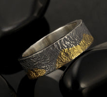 Men ring, Mountains ring, 24K Gold & silver, -1286