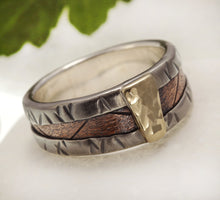 Unique Mens ring Silver 14K Gold & Copper, -1291