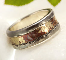 Men Ring, Silver Copper and Gold, Mens Wedding Ring, Rustic Wedding Band, Gift for him, Two Tone Ring, RS-1294