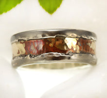 Men Ring, Silver Copper and Gold, Mens Wedding Ring, Rustic Wedding Band, Gift for him, Two Tone Ring, RS-1294