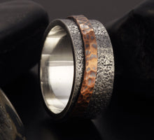 Sterling Silver Wedding Band, Mens Wedding Ring, Silver Copper Ring, Wide Men Band, 10 mm Ring, Men's Rustic Ring, Men's Gift, RS-1244