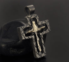 Mens Cross Pendant Silver and 14K Gold Handmade, Mens Cross Sterling Silver Handmade Pendant, Cross Jewelry, P-122