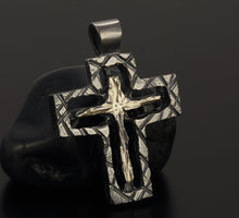 Mens Cross Pendant Silver and 14K Gold Handmade, Mens Cross Sterling Silver Handmade Pendant, Cross Jewelry, P-122