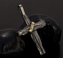 Mens Cross Pendant, Silver and 14K Gold ,P-123