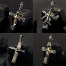 Mens Cross Pendant Silver and 14K Gold P-122