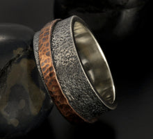 Sterling Silver Wedding Band, Mens Wedding Ring, Silver Copper Ring, Wide Men Band, 10 mm Ring, Men's Rustic Ring, Men's Gift, RS-1244