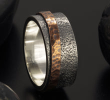 Sterling Silver Wedding Band, Mens Wedding Ring, Silver Copper Ring, Wide Men Band, 10 mm Ring, Men's Rustic Ring, Men's Gift, RS-1244