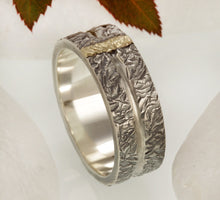 Rustic Mens Band, Mens Ring, Silver & 14K Solid Gold Ring, Wide Men Band, 9mm Ring, Mens Gift, RS-1299