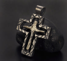 Mens Cross Pendant Silver and 14K Gold Handmade, Mens Cross Sterling Silver Handmade Pendant, Cross Jewelry, P-122
