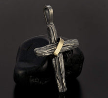 Mens Cross Pendant, Silver and 14K Gold ,P-123