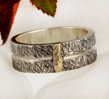 Rustic Mens Band, Mens Ring, Silver & 14K Solid Gold Ring, Wide Men Band, 9mm Ring, Mens Gift, RS-1299