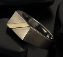 Mens Signet Ring, Silver & 14K Gold ring, Personalized ring, Mens Jewelry, Unique ring, Rustic mens ring, RS-1307