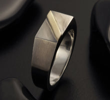 Mens Signet Ring, Silver & 14K Gold ring, Personalized ring, Mens Jewelry, Unique ring, Rustic mens ring, RS-1307