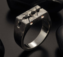Mens Signet Black Ring, Man Unique ring, Mens Silver ring, Anniversary gift, Rustic ring, RS- 1309-1