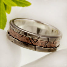 Mens wedding band, Rustic 8mm silver & Copper Ring, personalized wedding band, Promise ring,  RS-1080