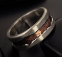Hammered Silver & Copper Ring, Mens wedding band, Mens Silver ring, Engrave man ring, Men silver ring,    RS-1281