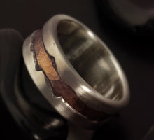 Hammered Silver & Copper Ring, Mens wedding band, Mens Silver ring, Engrave man ring, Men silver ring,    RS-1281