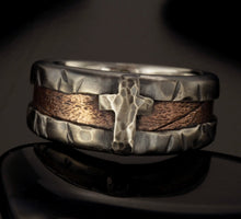 Rustic Mens Wedding Band, Man ring, Mens cross Ring, Mens Silver Ring, Engagement Band, Unique Bark Men's Ring,   RS-1255