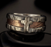 Rustic Mens Wedding Band, Man ring, Mens cross Ring, Mens Silver Ring, Engagement Band, Unique Bark Men's Ring,   RS-1255