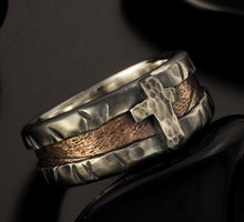Rustic Mens Wedding Band, Man ring, Mens cross Ring, Mens Silver Ring, Engagement Band, Unique Bark Men's Ring,   RS-1255