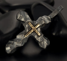 Cross Pendant, Mens Cross Sterling Silver Handmade Pendant, Silver and 14K solid Gold Handmade Cross Pendant, Cross Jewelry, P-118