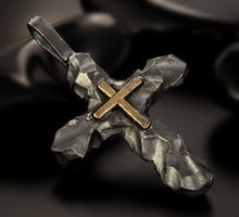 Cross Pendant, Mens Cross Sterling Silver Handmade Pendant, Silver and 14K solid Gold Handmade Cross Pendant, Cross Jewelry, P-118