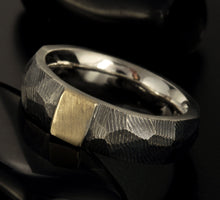 Men wedding ring, 14K Solid Gold & silver, Unique Mens Band, Rustic Silver Copper Ring, Comfort Fit Ring, RS-1249