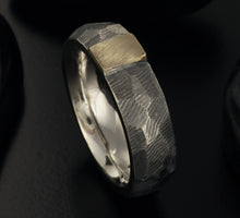 Men wedding ring, 14K Solid Gold & silver, Unique Mens Band, Rustic Silver Copper Ring, Comfort Fit Ring, RS-1249