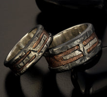 A Pair of Rustic wedding rings, wedding Band, Unique Pair Silver  and copper Rings,   RS-1163