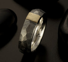 Men wedding ring, 14K Solid Gold & silver, Unique Mens Band, Rustic Silver Copper Ring, Comfort Fit Ring, RS-1249