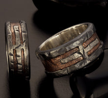 A Pair of Rustic wedding rings, wedding Band, Unique Pair Silver  and copper Rings,   RS-1163