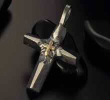 Mens Cross necklace, Silver and 14K Gold Handmade Cross Pendant, Silver Handmade Cross Pendant, Cross Jewelry, gift for him,P-125