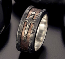 Mens cross ring, Mens Silver and Copper Band, Mens gift Ring,  RS-1253