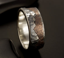 Mens Wedding Ring, Mens Wedding Band, Mountain ring, Rustic mens ring, Silver and copper, Gift for men,  RS-1296