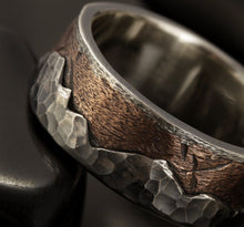 Mens Wedding Ring, Mens Wedding Band, Mountain ring, Rustic mens ring, Silver and copper, Gift for men,  RS-1296