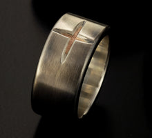 Men silver Ring, Rustic Mens ring, Men Cross Ring,  Mens Silver & copper Ring, Wedding Ring Gift for men, RS-1405
