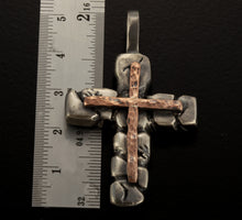 Mens Cross Pendant Silver and Copper Handmade, Cross Jewelry, P-126