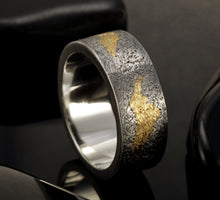 24K gold and sterling silver ring, Keum Boo Rustic Ring, Unique Wedding ring, Classic Ring, -RS-1153