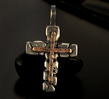 Mens Cross Pendant Silver and Copper Handmade, Cross Jewelry, P-126