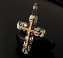 Mens Cross Pendant Silver and Copper Handmade, Cross Jewelry, P-126
