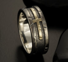 Mens Ring, 14K Gold Cross Silver or Copper, Mens Womens Wedding Band, Gift for men, 10mm ring RS-1408